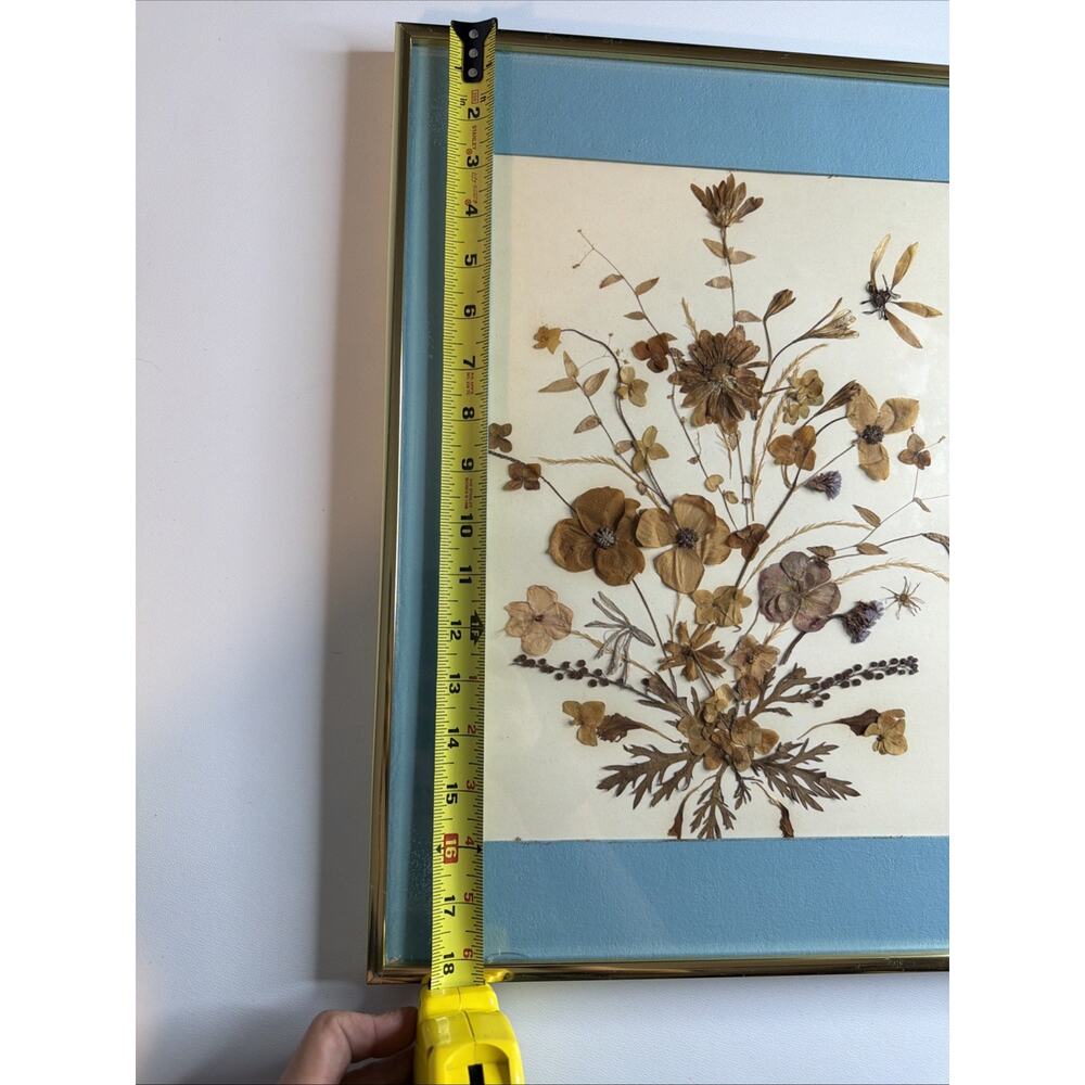 Vintage Gold Framed Pressed Flower Art Real Dried Botanical Wildflower WallDecor - Picture 6 of 7